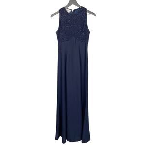 Vintage 80s 90s Maxi Dress Formal Gown Navy‎ Blue Sparkly Sleeveless Women's 6